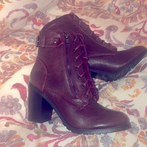 Burgundy combat bootie
